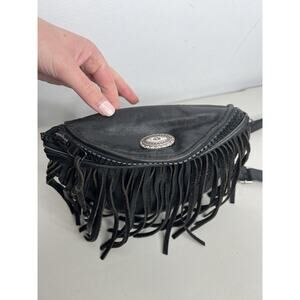 Leather Biker Bag Motorcycle Pouch Black Fringe Casper’s Leather USA Small